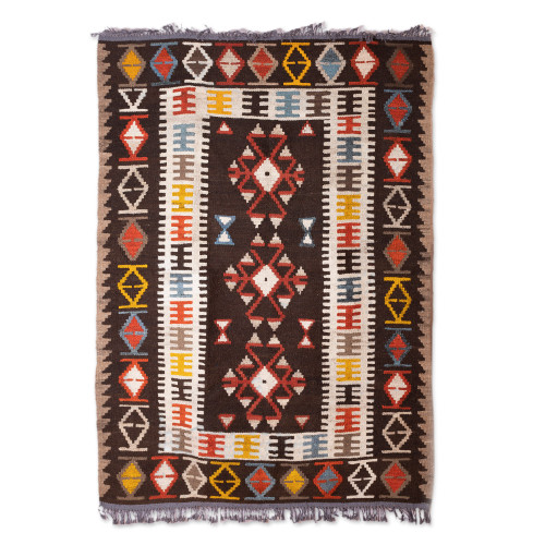 Traditional Wool Rug with Vibrant Geometric Details 4.5x6 'Uzbekistan's Glory'