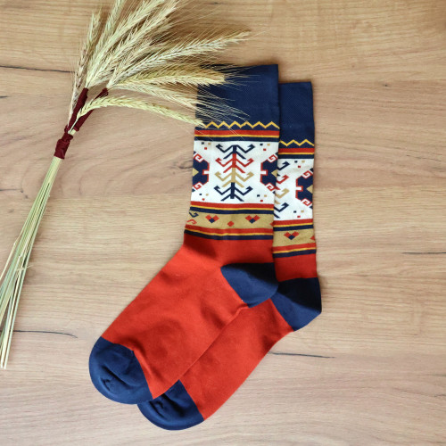 Cotton Blend Socks with Traditional Armenian Motifs 'Haghartsin Mysteries'