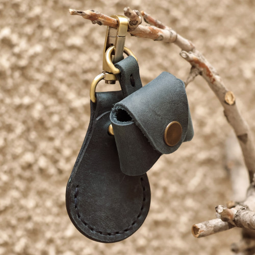 100 Blue Leather Earbud Holder and Keychain Set 'Personal Style in Blue'