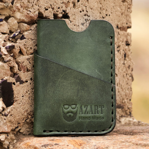 100 Green Leather Card Holder Handcrafted in Armenia 'The Green Wealth'