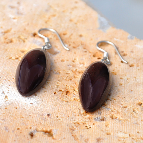 Handcrafted Dark Brown Ceramic Dangle Earrings from Amernia 'Serene Midnight'