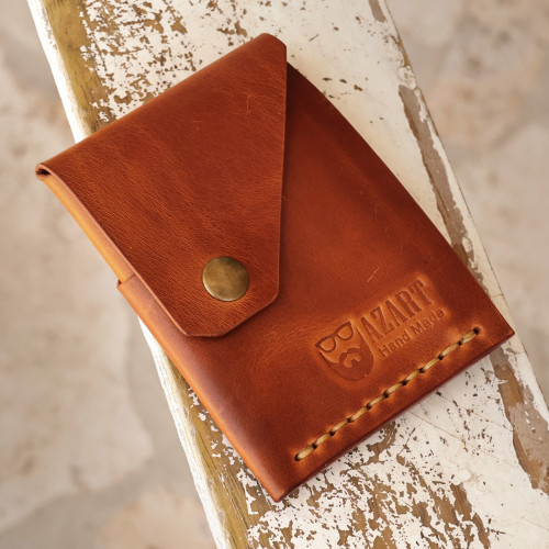 100 Leather Card Holder in Brown Handcrafted in Armenia 'Earthy Cool'