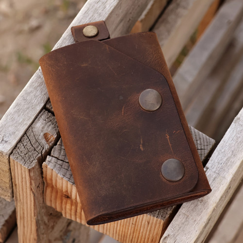 Armenian Handmade Men's Tri-Fold Leather Wallet in Brown 'Modern Flair in Brown'
