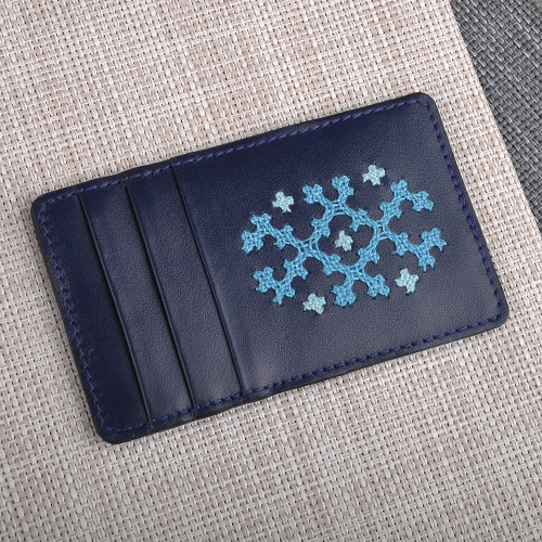 Blue Leather Card Holder with Traditional Marash Embroidery 'Blue Marash'
