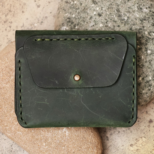 100 Green Leather Wallet with Front Coin Pocket 'Green Treasury'