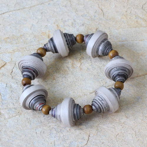 Handcrafted Modern Recycled Paper Beaded Bracelet 'Golden Dawn'