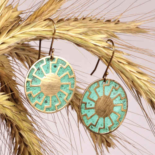 Brass Sun Dangle Earrings with Antique Oxidized Finish 'Armenian Sunrays'