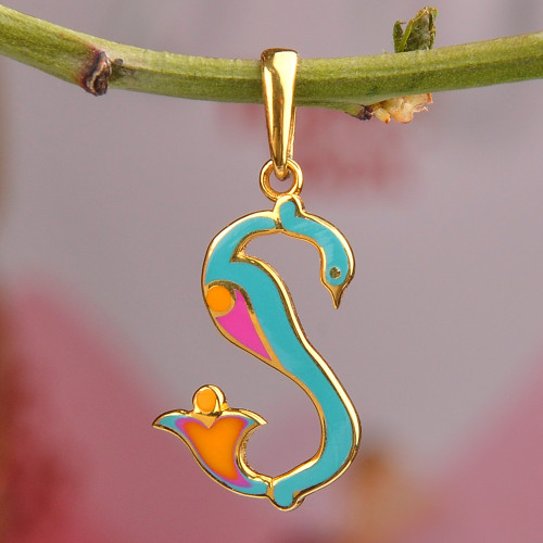 Traditional Bird-Themed Gold-Plated Pendant with T Letter 'T Birds of Armenia'