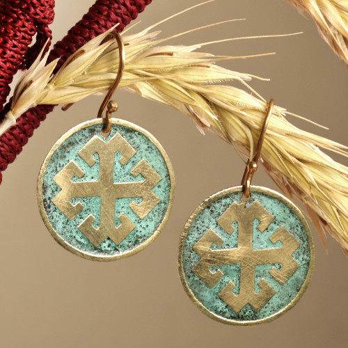 Brass Cross Dangle Earrings with Antique Oxidized Finish 'Armenian Cross'