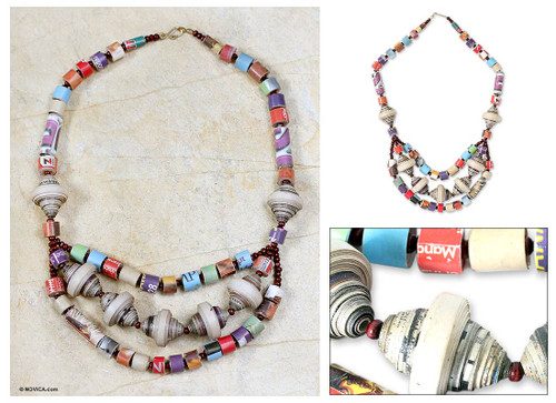 Eco Friendly Recycled Paper Necklace from Africa 'Unity'
