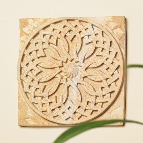 Felsite Stone Carving Accent Rosette from Armenia 'Infinity Rosette'