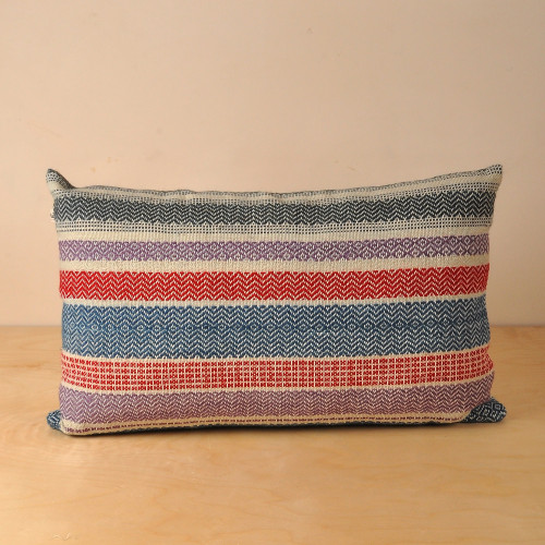 Colorful Striped Wool Cushion Cover Hand-Woven in Armenia 'Nice and Cozy'