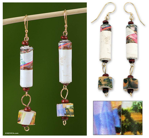 Handcrafted Recycled Paper Dangle Earrings 'Friendship'