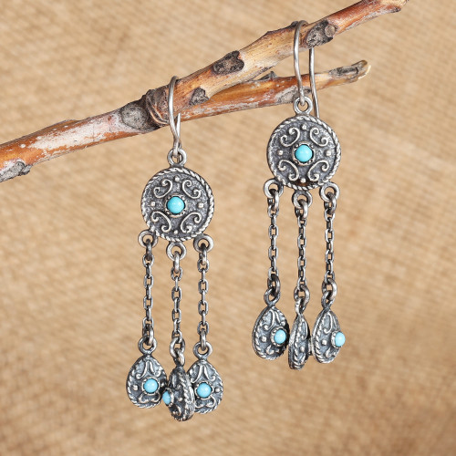 Classic Reconstituted Turquoise Chandelier Earrings 'Palatial Serenade'