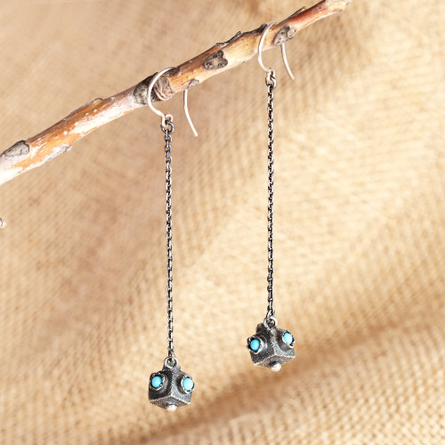 Modern Geometric Reconstituted Turquoise Dangle Earrings 'Symmetry in a Box'