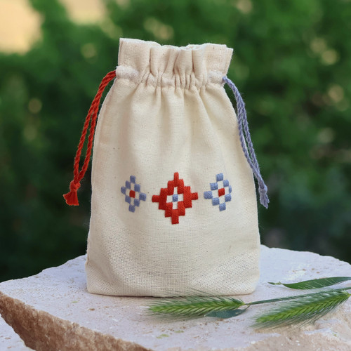 Embroidered cotton gift pouch from Armenia 'Indigo and Spice'