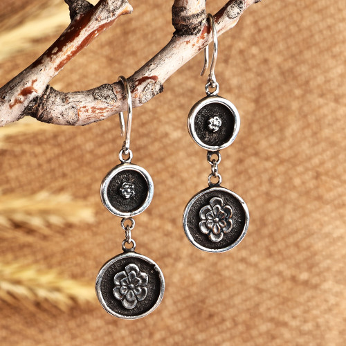 Classic Floral Sterling Silver Dangle Earrings from Armenia 'Armenian Blossoms'