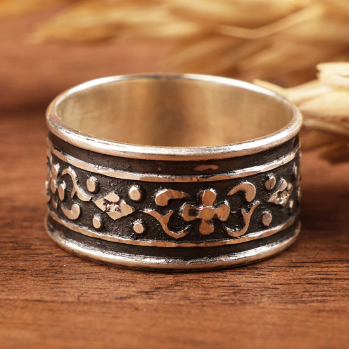 Classic Floral Sterling Silver Band Ring from Armenia 'Ancestral Blossom'