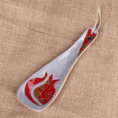 Pomegranate-Themed Painted Grey Ceramic Spoon Rest 'Romance Flavors in Grey'