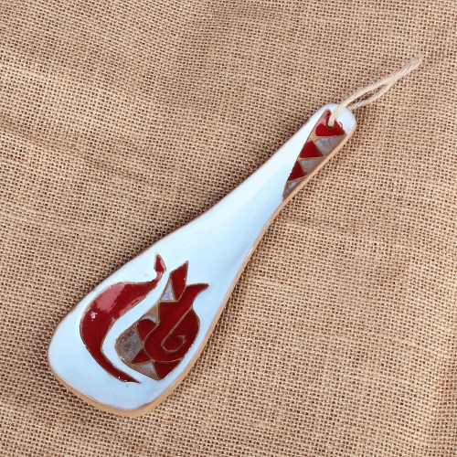 Pomegranate-Themed Painted Blue Ceramic Spoon Rest 'Romance Flavors in Blue'