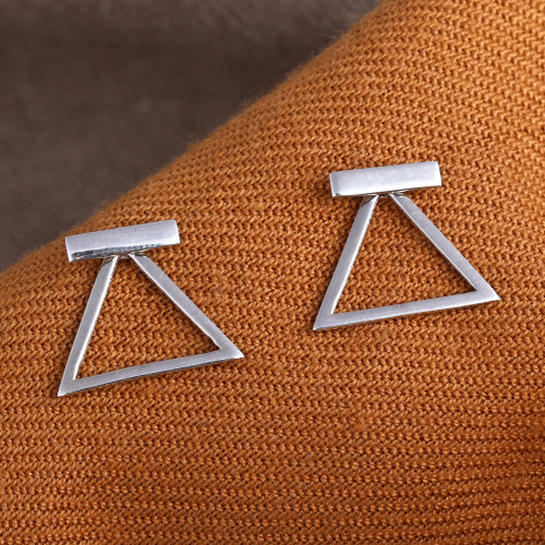 Geometric Minimalist Sterling Silver Button Earrings 'Heavenly Ararat'
