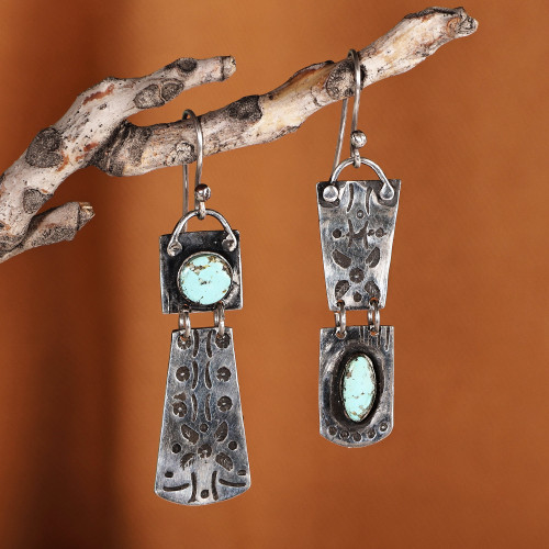 Sterling Silver Dangle Earrings with Oval  Round Turquoise 'Enchanting Allure'