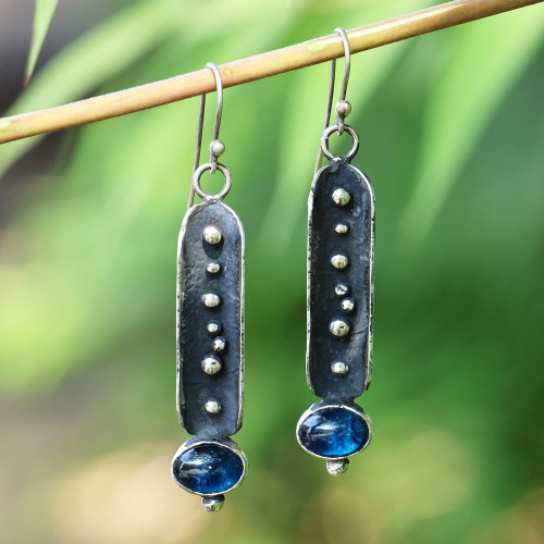 Traditional Oxidized Synthetic Sapphire Dangle Earrings 'Magical Fruits'