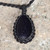 Adjustable Black Macrame Glass Pendant Necklace from Armenia 'Midnight Flair'