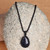 Adjustable Black Macrame Glass Pendant Necklace from Armenia 'Midnight Flair'