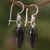 Black Heart Shaped Jade Silver Dangle Earrings Guatemala 'Mayan Heart in Black'
