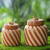 Handcrafted Ecthed Ceramic Lidded Jars Pair 'Lucky Frogs'