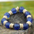 Blue Beaded Stretch Bracelet with Recycled Glass and Wood 'Accra Blue'