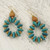 Artisan Crafted Beaded Wood Dangle Earrings from Ghana 'Bloom in Turquoise'