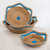 Set of 3 Handmade Nicaraguan Blue Trim Pine Needle Baskets 'River Waves'