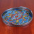 Reverse Painted Glass Floral Tray in Blue from Peru 'New Blue Bloom'