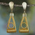 Gold Plated Golden Grass and Brass Dangle Earrings 'Gleaming Balance'