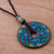 Hand Painted Blue Multicolored Ceramic Pendant Necklace 'Garden of the Sun'