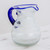 Hand Blown Recycled Glass Pitcher Frosted Stripe Blue Accent 'Refreshing'