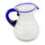 Hand Blown Recycled Glass Pitcher Frosted Stripe Blue Accent 'Refreshing'