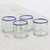 Recycled Glass Juice Glasses with Blue Rims Set of 4 'Ocean Rim'