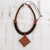 Suede Accent Square Ceramic Pendant Necklace from Brazil 'Square Labyrinth'