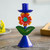 Floral Recycled Metal Candle Holder in Blue from Peru 'Highland Flower in Blue'