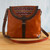 Hand Crafted Orange Leather Shoulder Bag with Wool Accent 'Solari'