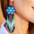 Turquoise Floral Beadwork Huichol Waterfall Earrings 'Turquoise Jikuri'