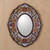 Aged White Reverse Painted Glass Wall Mirror from Peru 'White Colonial Wreath'