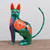 Handcrafted Copal Wood Alebrije Cat Figurine from Mexico 'Floral Feline'