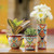 Talavera Style Russet Rim Floral Ceramic Flowerpot Urn 'Sunlit Stroll'