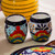 Handmade Talavera Ceramic Juice Glasses from Mexico Pair 'Raining Flowers'