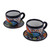 Talavera Style Ceramic Cups and Saucers from Mexico Pair 'Raining Flowers'