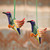 Artisan Crafted Ceramic Hummingbird Ornaments Pair 'Elegant Hummingbirds'